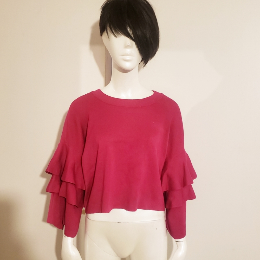 Elodie Pink Ruffle Sweater.   Size L
